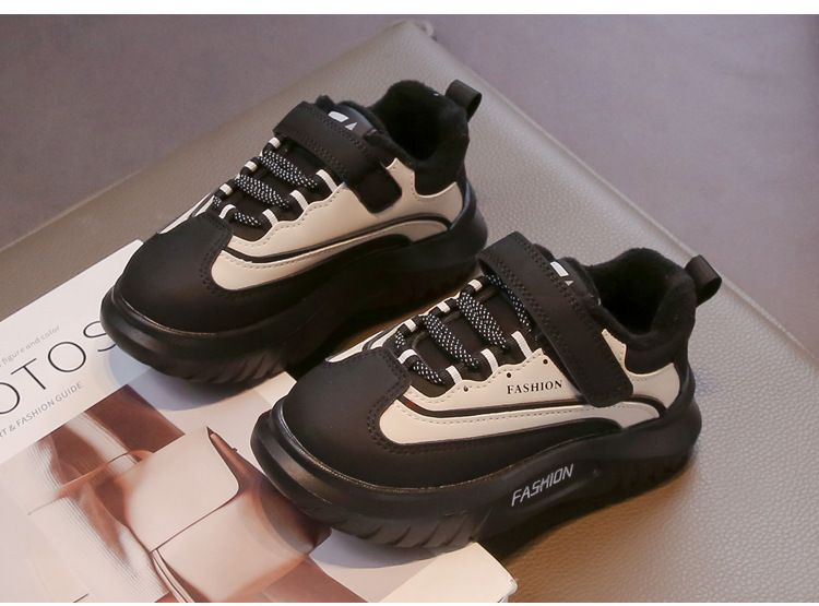 Children's velvet platform sports shoes autumn and winter new boys handsome color matching casual shoes girls running shoes_voghion.com