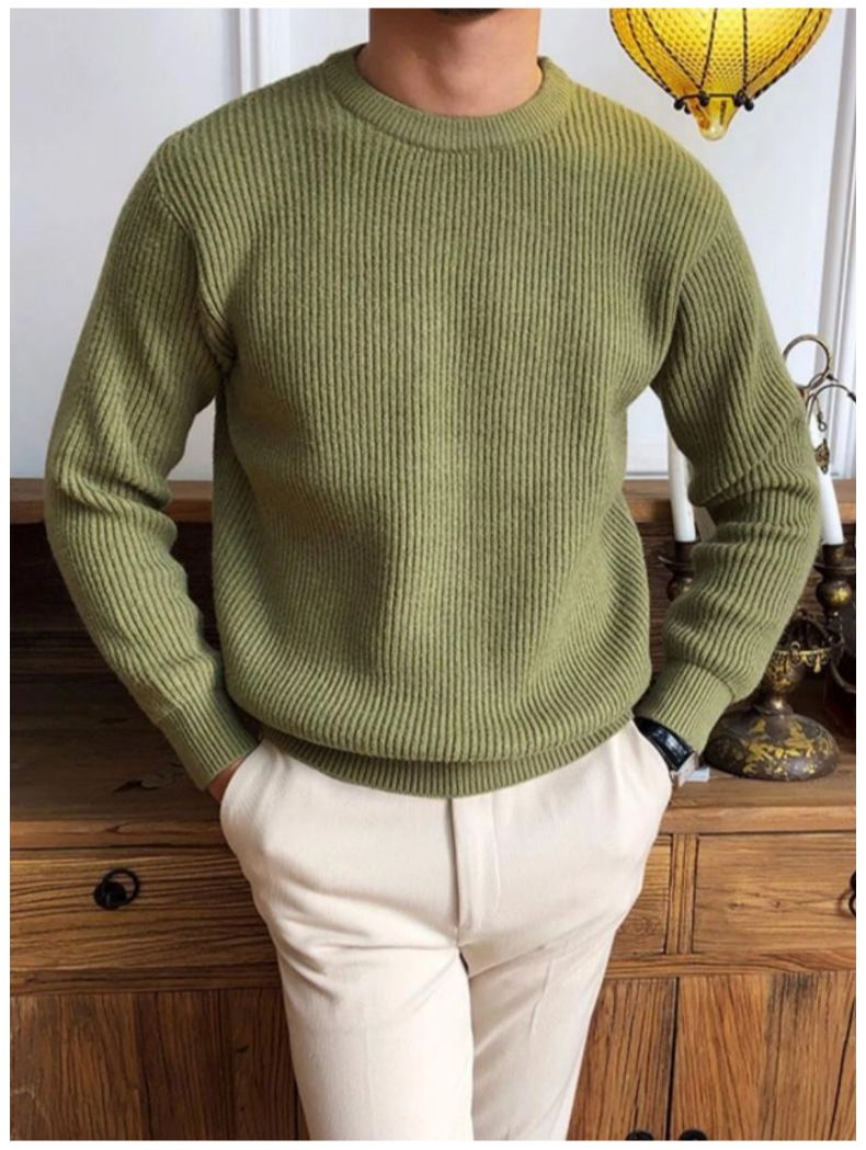 Maglione da uomo slim fit in tinta unita, a maniche lunghe, casual, con scollo rotondo, per l'inverno_voghion.com