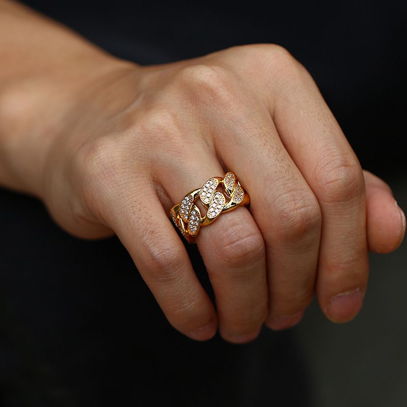 Anello cubano da uomo con catena in zirconi micro pavé Hip Hop_voghion.com