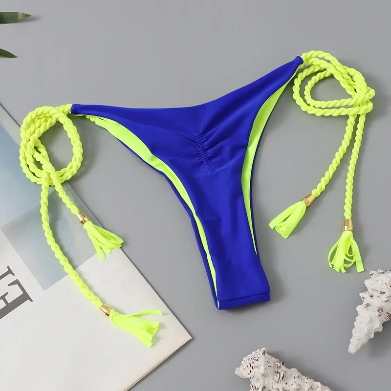 Swimwear Patchwork Thong Bikini Set Swimsuits Sexy Bikinis Triangle Bandage Female Clothing Beachwear Beach Vacation_voghion.com