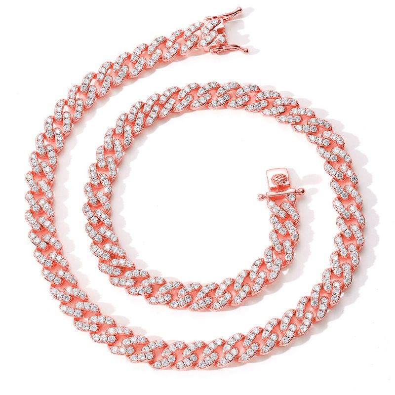 Collana unisex hip hop con catena cubana e zirconi rosa a fila singola da 9 mm_voghion.com
