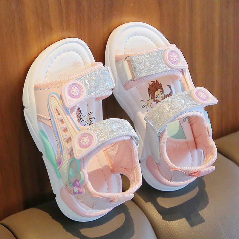 Sandali principessa 2023 Estate nuove bambine da spiaggia scuola media suola morbida bambino cartone animato netto scarpe rosse_voghion.com