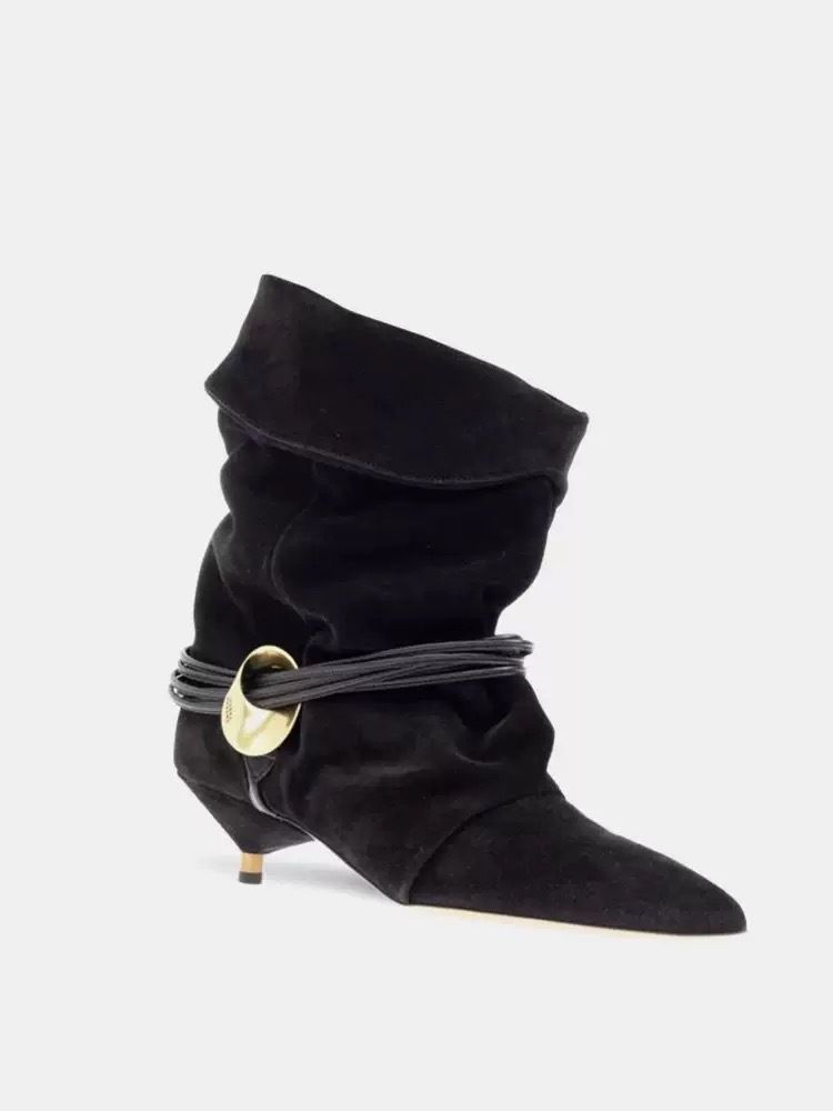 Stivaletti western in vera pelle di pecora con tacco a spillo, per donna, in pile piegato, autunno inverno, nuovi, alla moda, versatili, corti_voghion.com