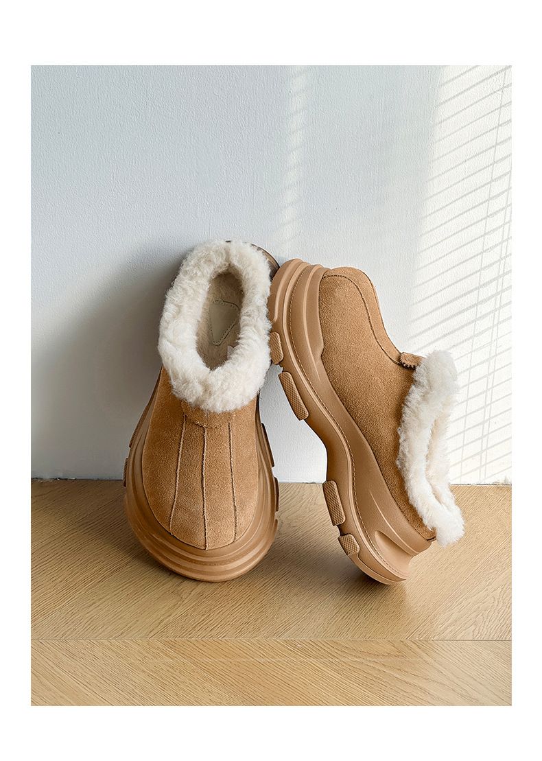 Unisex Winter Clogs With Thick Sole - Waterproof Slip-Resistant Fuzzy Lined Snow Boots For Men & Women (Chestnut, Grey)_voghion.com