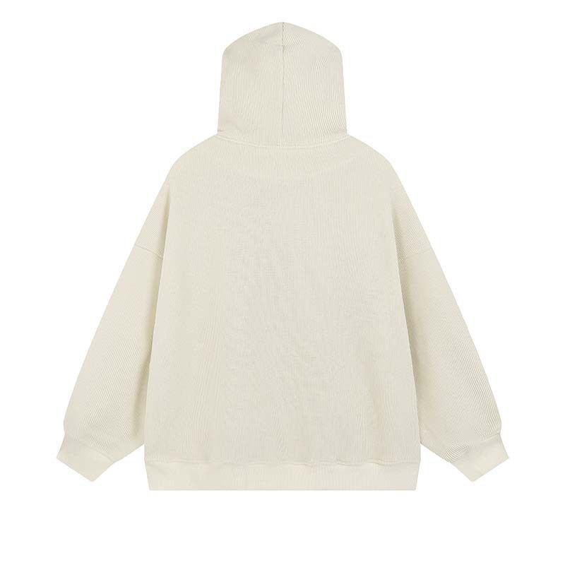 Cardigan con cappuccio largo, in stile americano, con ricamo a lettere, spesso e morbido, per coppie_voghion.com