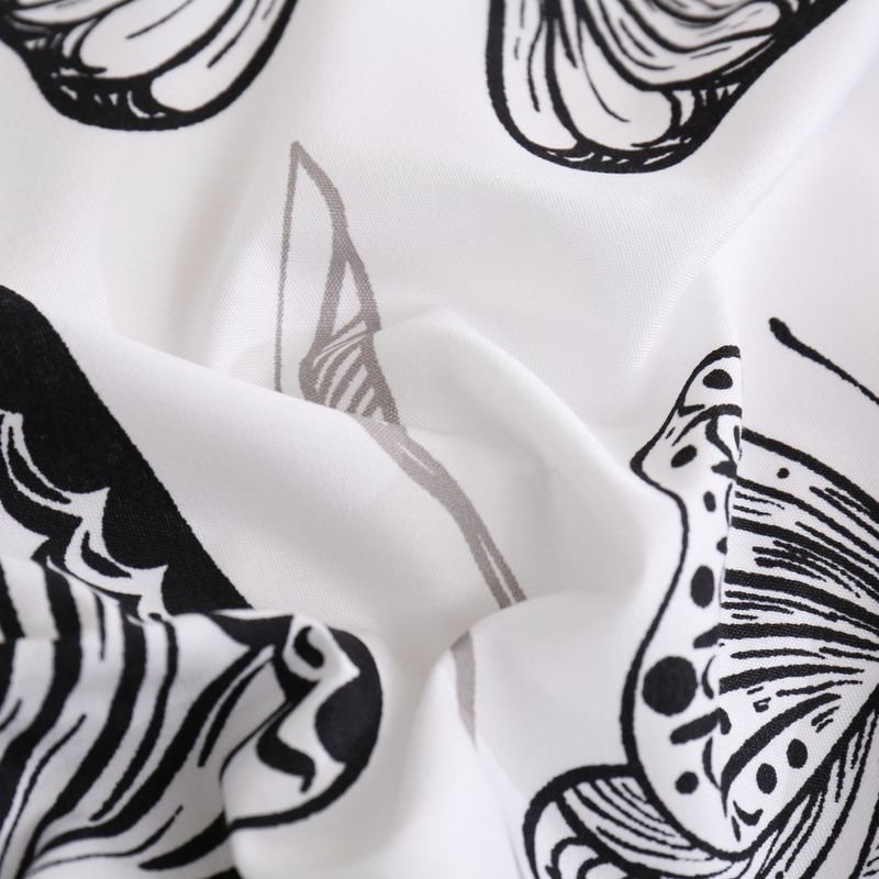 Čiernobiela obliečka na paplón s obojstrannou potlačou motýľov, trojdielna súprava z mäkkého polyesteru - textúra frézovaného zamatu_voghion.com