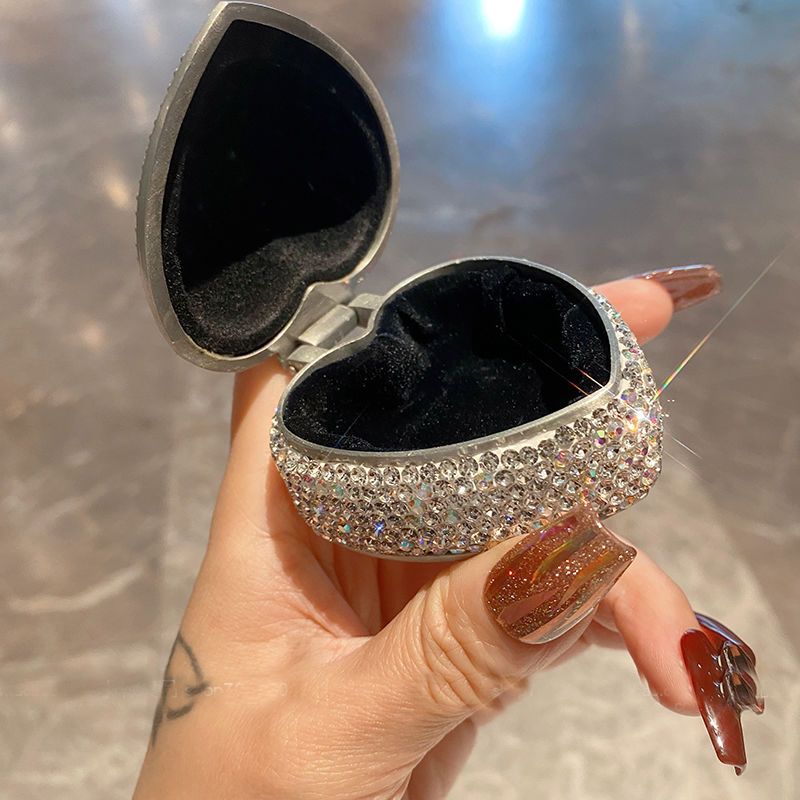 Elegant Heart-Shaped Jewelry Box With Crystal Accents – Compact & Stylish Storage For Necklaces, Earrings & Rings (Paper-Based, Dustproof)_voghion.com