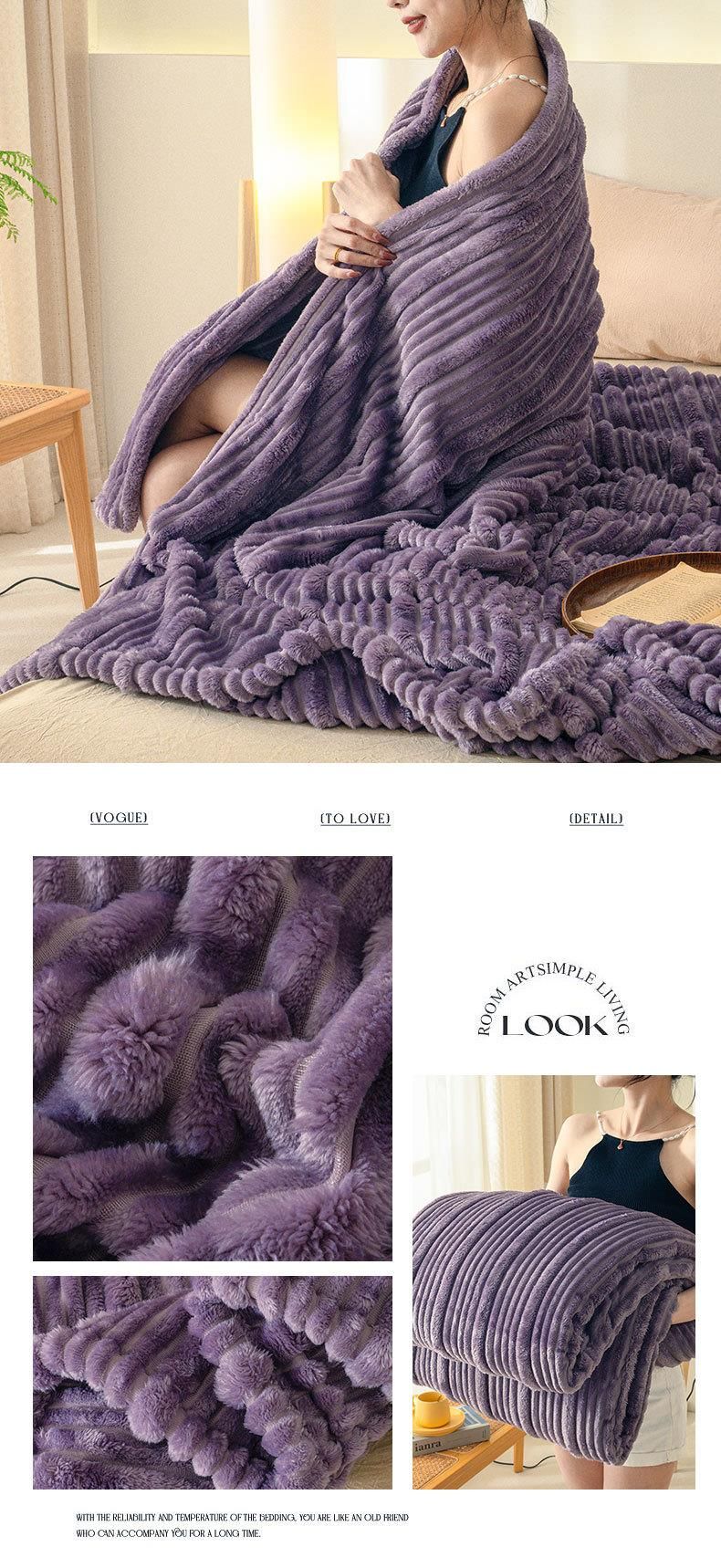 Milchsamt-Mutterstreifen-Jacquard-Nickerchen, einfarbig, maschinenwaschbar, fürs Büro, Korallen-Fleecedecke_voghion.com