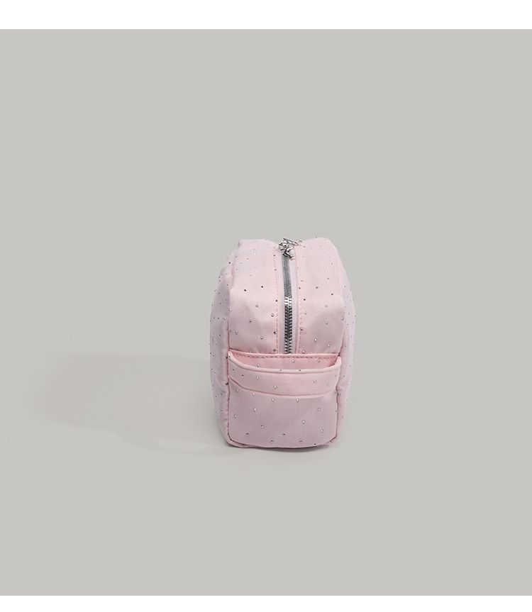 Borsa per il trucco in velluto con strass - Organizer per cosmetici elegante e portatile, pochette da viaggio per articoli da toeletta, piccola borsa per gli oggetti essenziali quotidiani_voghion.com