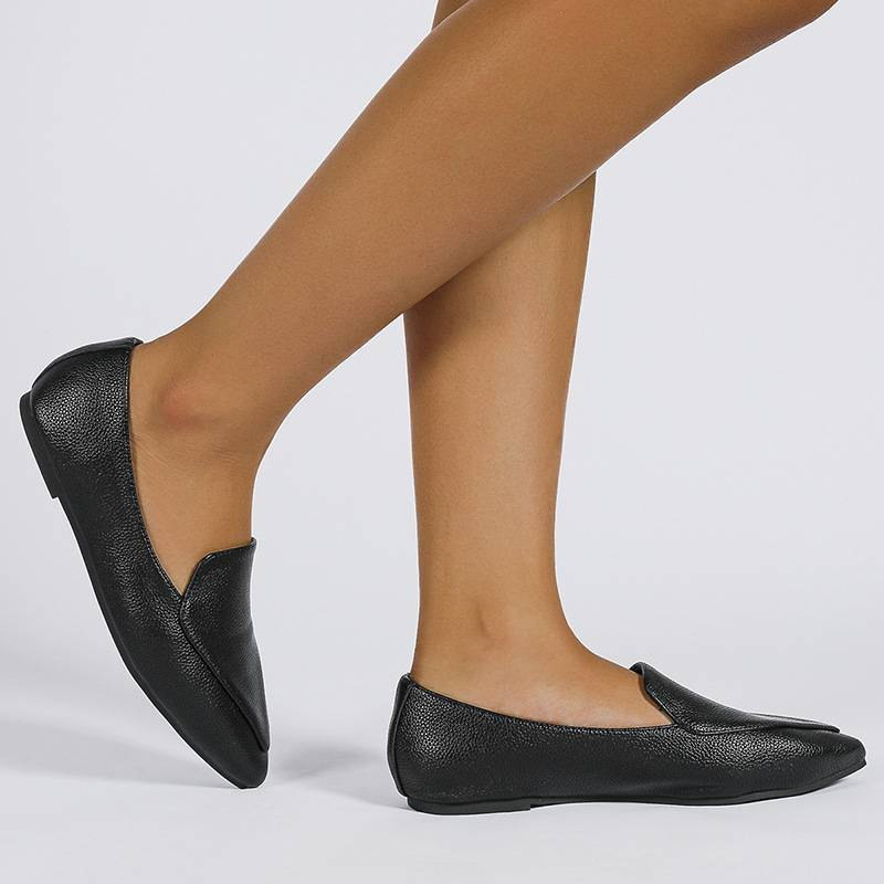 Damenschuhe Vielseitige weiche Lederschuhe Einfaches Spleißen Bequeme spitze Zehenpartie Flache Unterseite Faule einbeinige Loafer_voghion.com