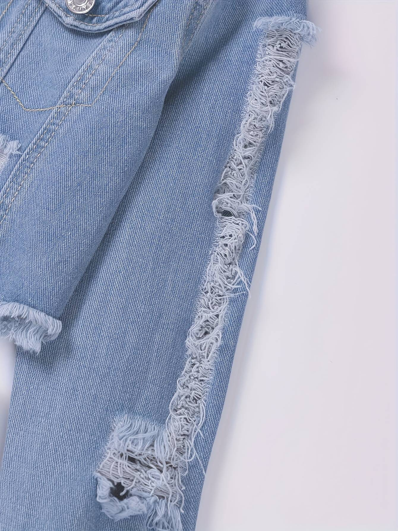 Giacca in denim strappato, cappotto e gonna, stile college, semplice, versatile, casual, azzurro chiaro, per ragazze_voghion.com