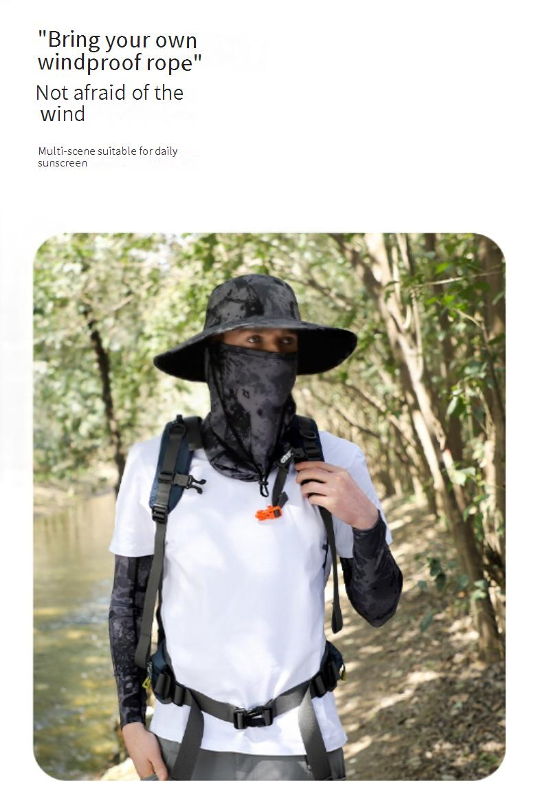 Outdoor-Bucket-Hut für Herren mit kühlenden Armstulpen und Gesichtsmaske – Sonnenschutz LSF 50+, leicht und atmungsaktiv zum Radfahren, Wandern, Reisen_voghion.com