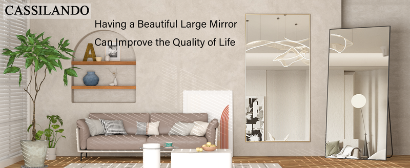 CASSILANDO 180 X 80 Cm Standing Mirror, Floor Against Wall For Bedroom, Aluminum Alloy Frame, Hanging Or Leaning, Full Body Mirrors_voghion.com