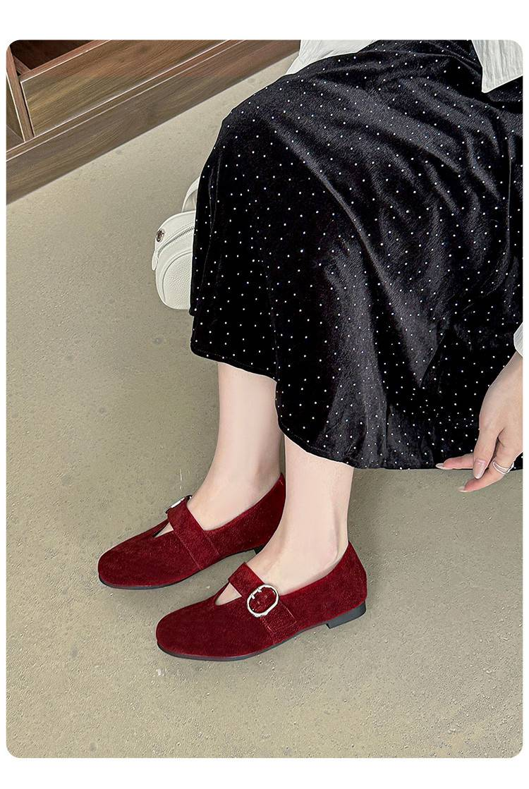 Cameido Women's Loafers Wine Red Brown Suede 1 5cm Round Toe Rubber Sole Casual Shoes_voghion.com