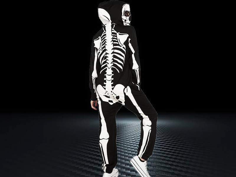 2025 Halloween Nieuwe Hooded Skeleton Skeleton Bedrukte Lange Mouw Broek Jumpsuit Hoodie Voor Vrouwen_voghion.com