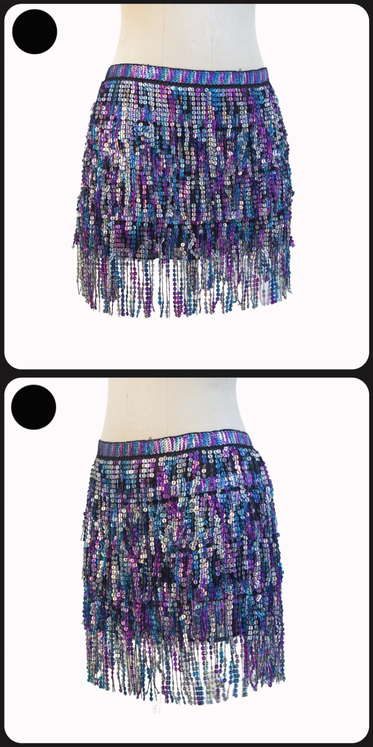Chaîne de taille pour danse du ventre d'Halloween, serviette de hanche indienne, serviette de hanche à franges à paillettes bohème, costume de scène DS Performance_voghion.com
