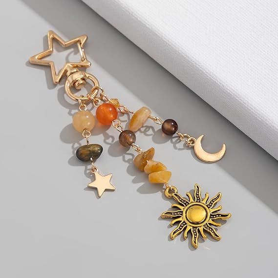 Portachiavi Sole Luna Stella Y2k Estetico Boho Hippie Portachiavi Perline di Cristallo Borsa Ciondoli per Borse_voghion.com