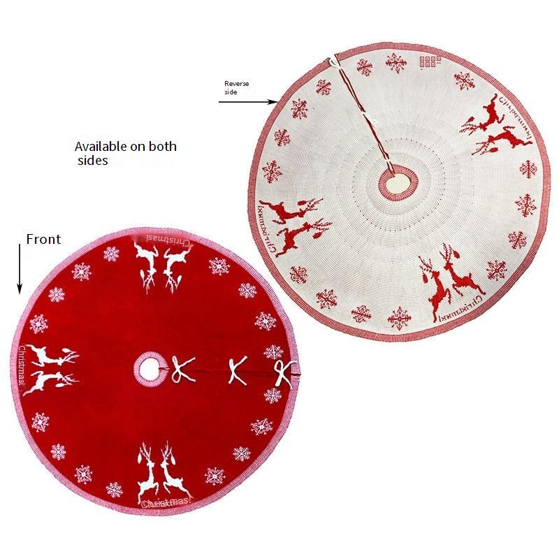 Christmas Knitted Tree Skirt With Reindeer Pattern – Festive Holiday Decor For Xmas Tree Red & White 95cm & 122cm Diameter_voghion.com