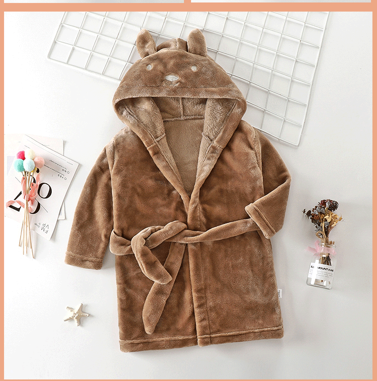 Camisón de franela con Orejas de conejo para niños, pijamas gruesos de terciopelo Coral para niñas, albornoz de otoño e invierno para las cuatro estaciones_voghion.com