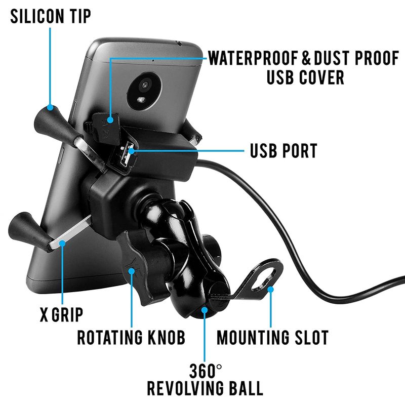 Motorrad Handy Halter Mit USB Ladegerät Motorrad Bike Lenker Ständer Halterung_voghion.com