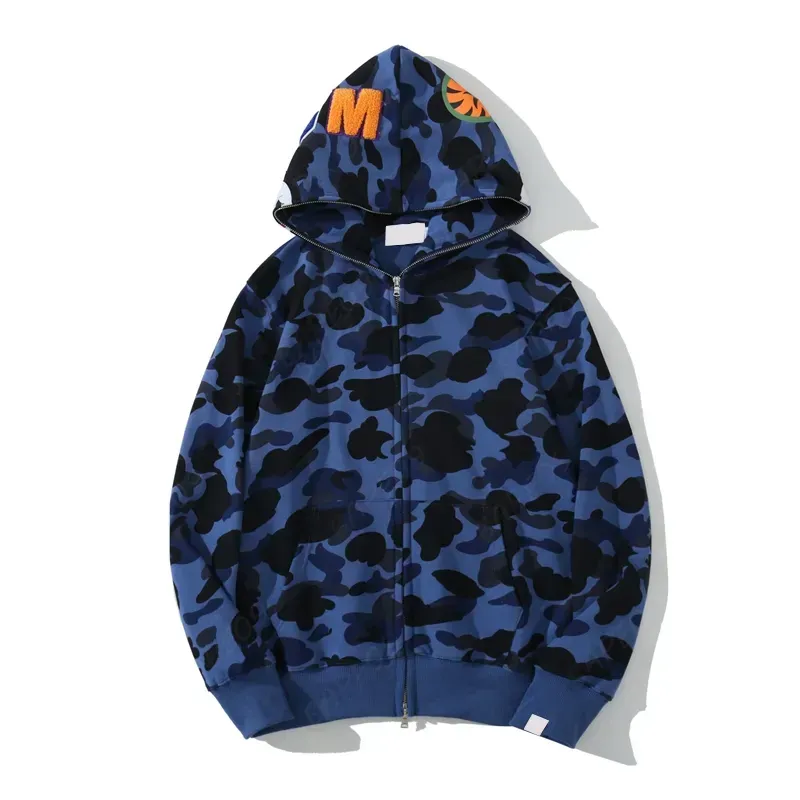 Felpa con cappuccio da uomo e da donna, con cerniera e logo Shark, giacca mimetica nera, felpa con cappuccio blu, felpa con cappuccio da uomo e da donna_voghion.com