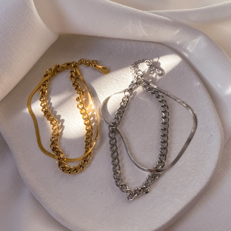 Braccialetto versatile alla moda in acciaio inossidabile al titanio 304 con catena a serpente cubana a doppio strato della celebrità di Internet_voghion.com