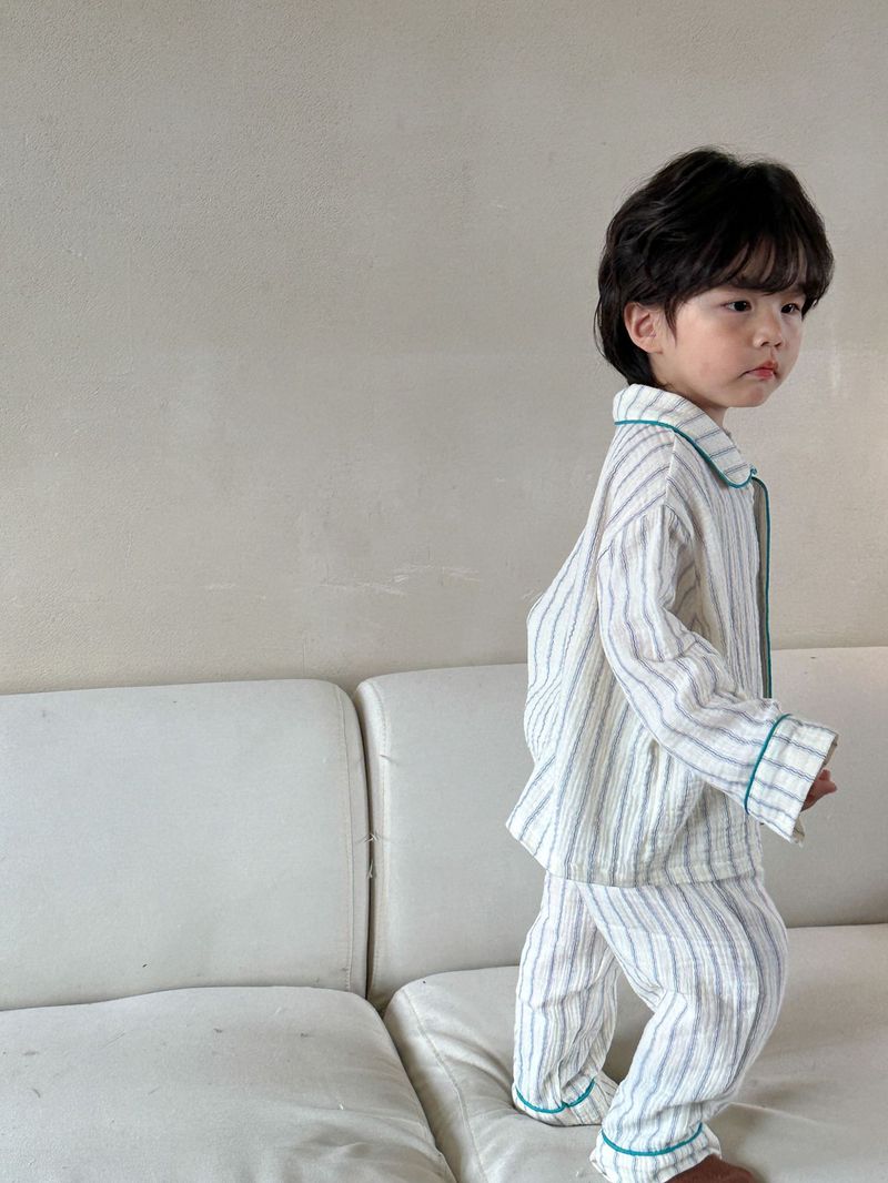 Pijamas para niños, conjunto de manga larga de gasa de algodón para primavera y otoño para niñas y niños, ropa para el hogar_voghion.com