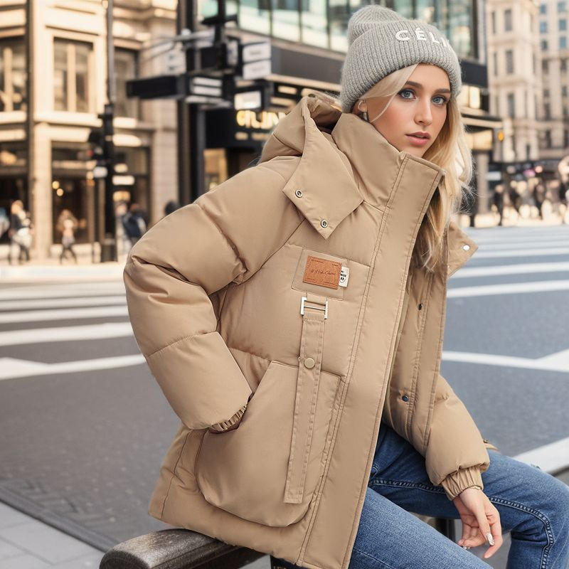 Damen-College-Stil, einfache koreanische Version, mit Kapuze, Stehkragen, wattierte Jacke, Nische, verdickte, wattierte Jacke_voghion.com