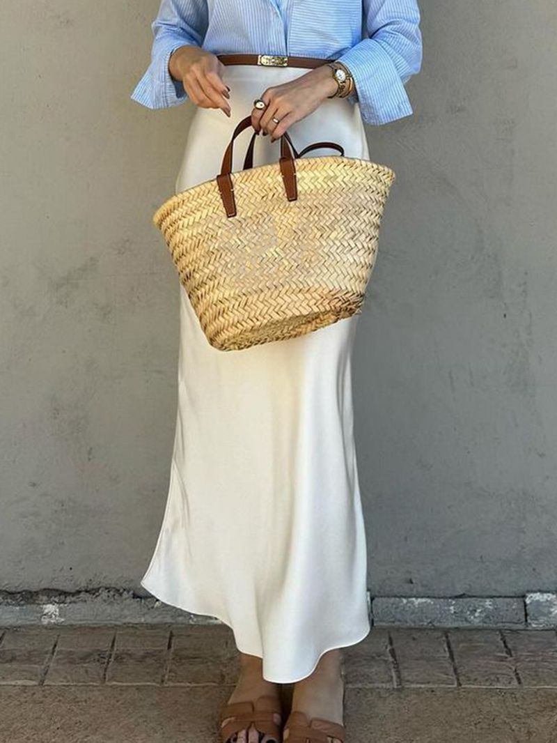 Gonna a tubino aderente elegante a vita alta per donna - Gonna midi in raso elasticizzato per ufficio e feste - Abito da lavoro e da sera alla moda in tinta unita_voghion.com
