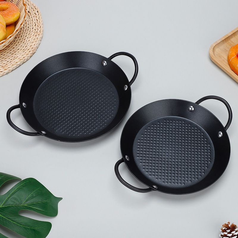 Korean Style Thickened Grill Cast Iron Baking With Wooden Board For Home Electric Stove Round Steak Grilling Pan_voghion.com