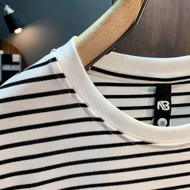 Men's Clothing color ice silk short sleeved T shirt for men in summer, high end fashion and versatile round neck casual bottoming shirt for men_voghion.com