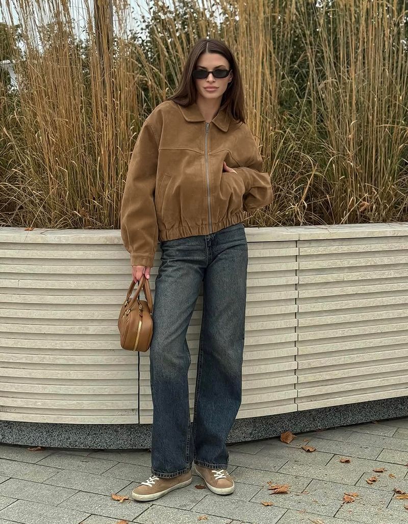 Veste en daim style français pour femme, couleur kaki, col rabattu, vêtements pour femmes, nouvelle collection hiver 2025_voghion.com