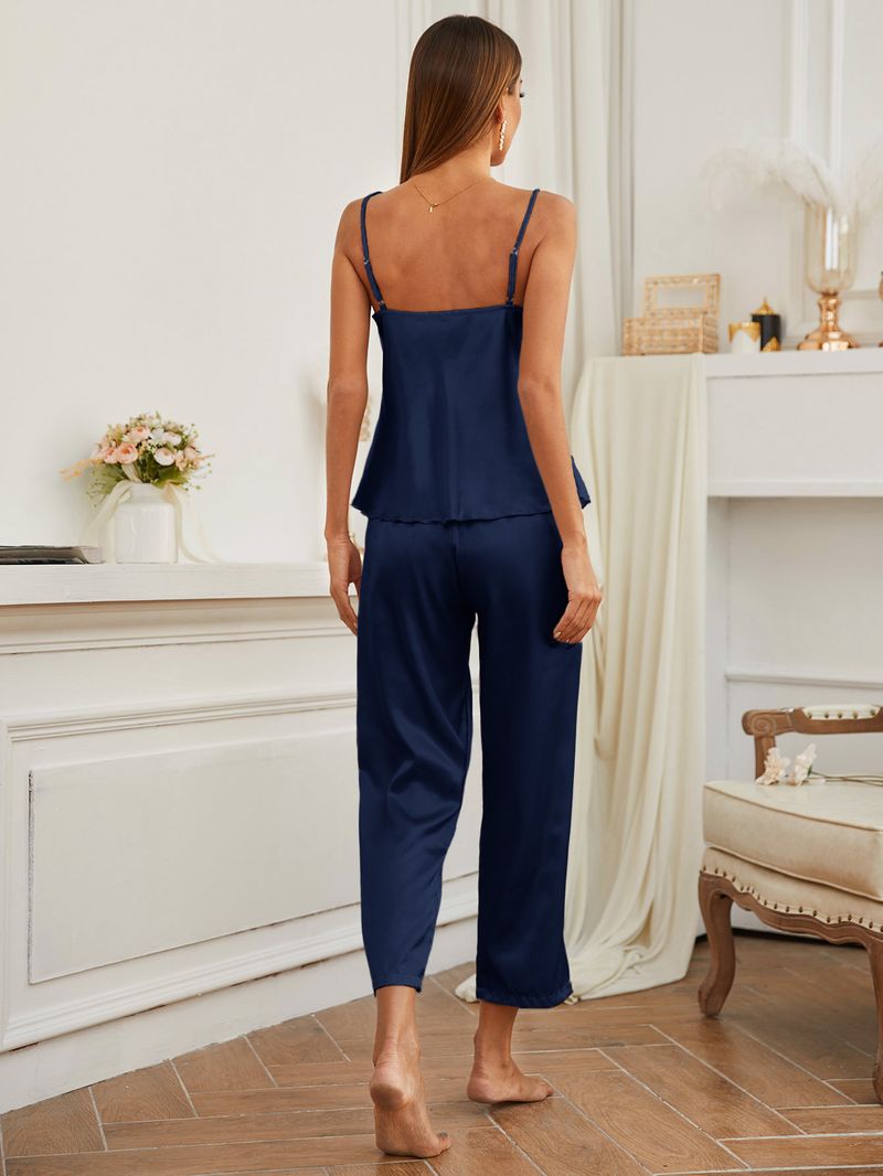 Dameskleding losse zijden mouwloze kleding, tweedelige jarretelbroekset voor thuis, lichte en comfortabele damespyjamaset_voghion.com