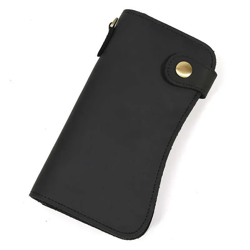 Crazy Horse Long Men Genuine Leather Dragon Pattern Iron Chain Anti-theft Multi-card Slots Money Clip Wallet_voghion.com