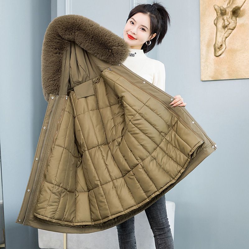 Women's Clothing Parka Women's Detachable Liner One Coat Three Wear Winter Coat Fur Collar Mid Length Cotton Parka_voghion.com