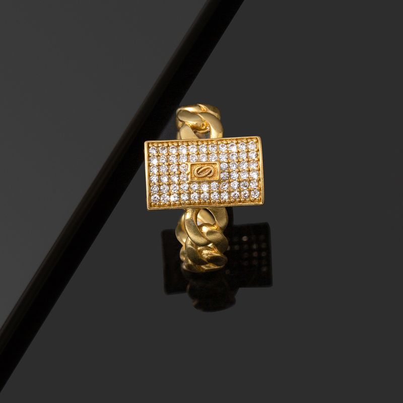 Anello in rame con zirconi, stile Monaco, con catena cubana aperta, personalizzato, hip hop, opaco e carino._voghion.com