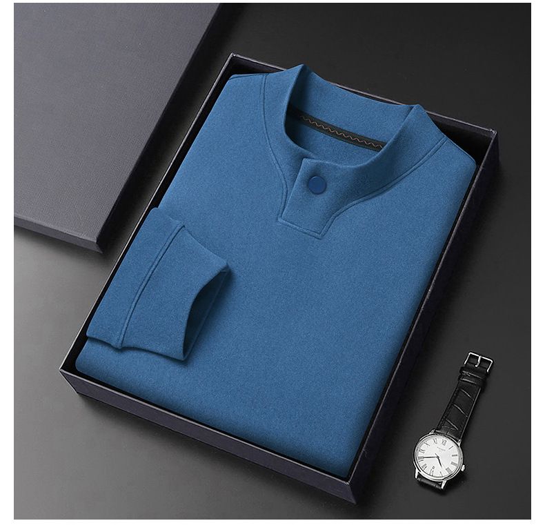 Maglietta da uomo a maniche lunghe con fodera in pile a doppio strato - Comoda maglia casual con scollo rotondo per primavera e autunno_voghion.com