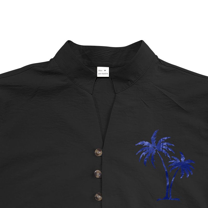 Camicia da uomo casual con colletto alto e maniche lunghe con bottoni, stampata con albero di cocco autunnale_voghion.com