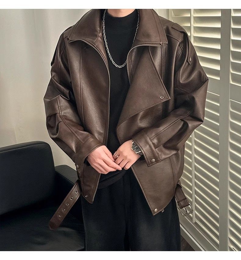 Herenkleding Retro Niche Design Dubbele Revers Motorkleding High End Knappe Mannen Herfst En Winter_voghion.com