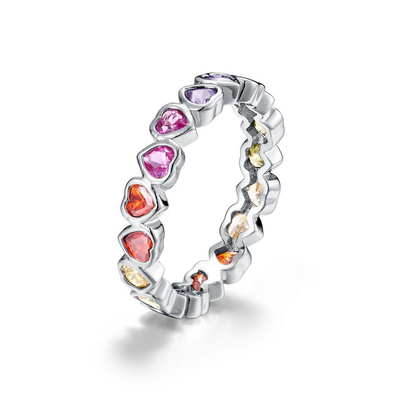 Anello dito indice con gemma colorata intarsiata in argento con zircone arcobaleno di lusso minimalista_voghion.com