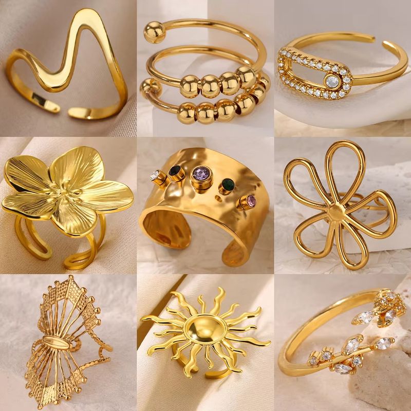 Hot Selling 18K Gold Plated INS High End Open Ring Colored Crystal Zircon Sliding Leaf Ring For Women_voghion.com