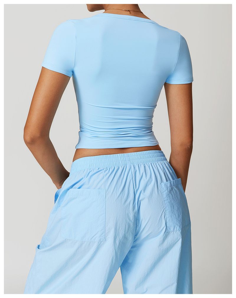 Vêtements pour femmes, haut de yoga moulant à manches courtes, résistant aux chocs, pour la course à pied, le Pilates, le fitness, le sport, le séchage rapide_voghion.com