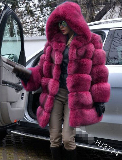 Women's Fashionable and versatile faux fox fur long hooded faux fur coat_voghion.com