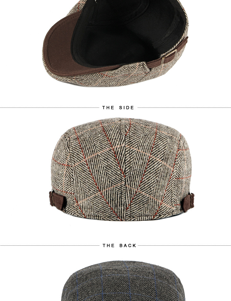 Unisex Autumn/winter cotton knit beret for men casual vintage cap for women plaid forward hat_voghion.com