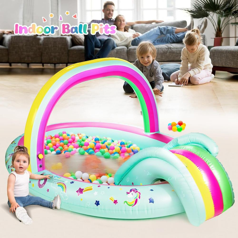 Inflatable Kids Water Park With Slide Unicorn Sprinkler Arch Splash Pool With Spray Fountain Wave Game Ocean Theme For Outdoor Summer Fun_voghion.com