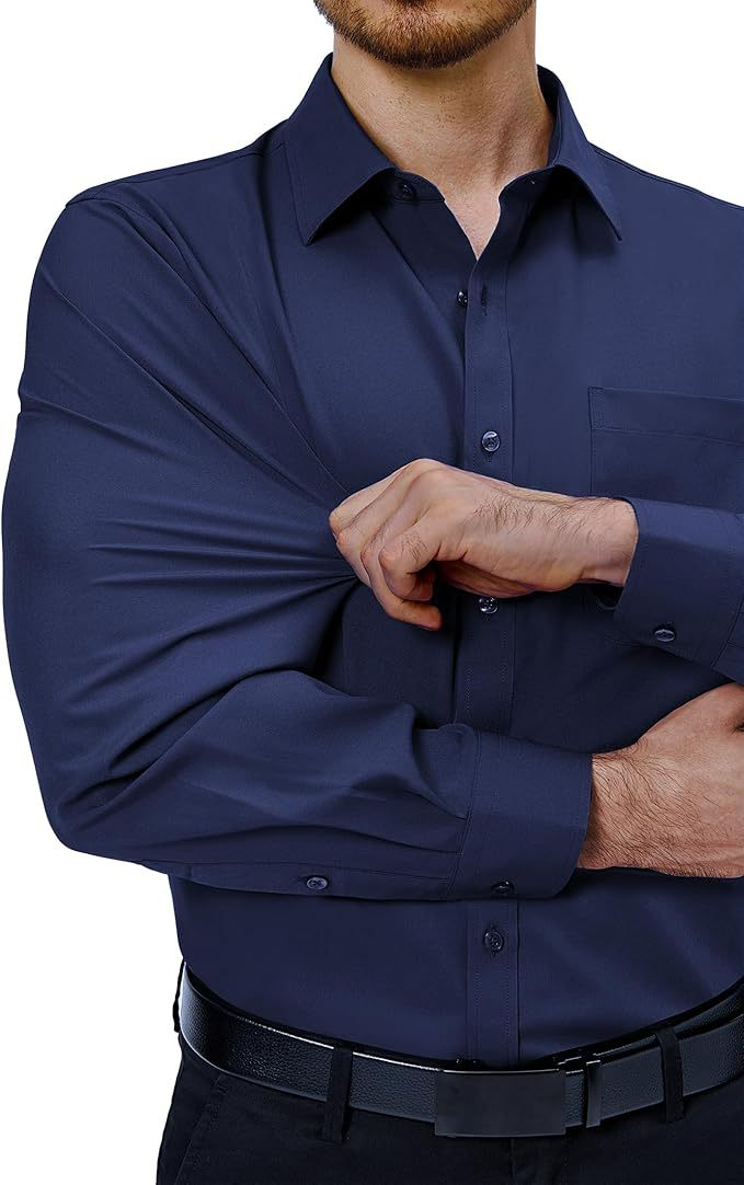 Camicia da uomo elegante, a maniche lunghe, elasticizzata, con bottoni, stile business casual, tinta unita_voghion.com