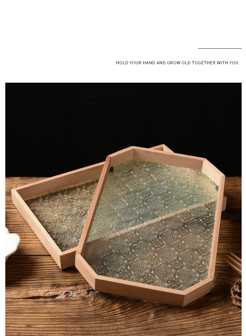 Vassoio in vetro con motivo floreale in rilievo color noce - Piatto da portata rettangolare per frutta, dessert e tè (elegante decorazione per la casa e piatto da portata per feste)_voghion.com