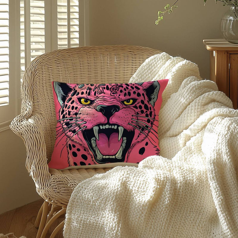 Capa de almofada com estampa de leopardo rosa - fronha ultramacia para sofá/cama/cadeira (capa de almofada decorativa de 45x45 cm, decoração aconchegante para casa)_voghion.com