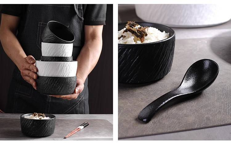 Set di ciotole in ceramica effetto pietra - Piatto multiuso per riso/zuppa/noodles (ciotola per colazione e dessert in gres da 6,5 pollici, adatta al microonde e alla lavastoviglie)_voghion.com