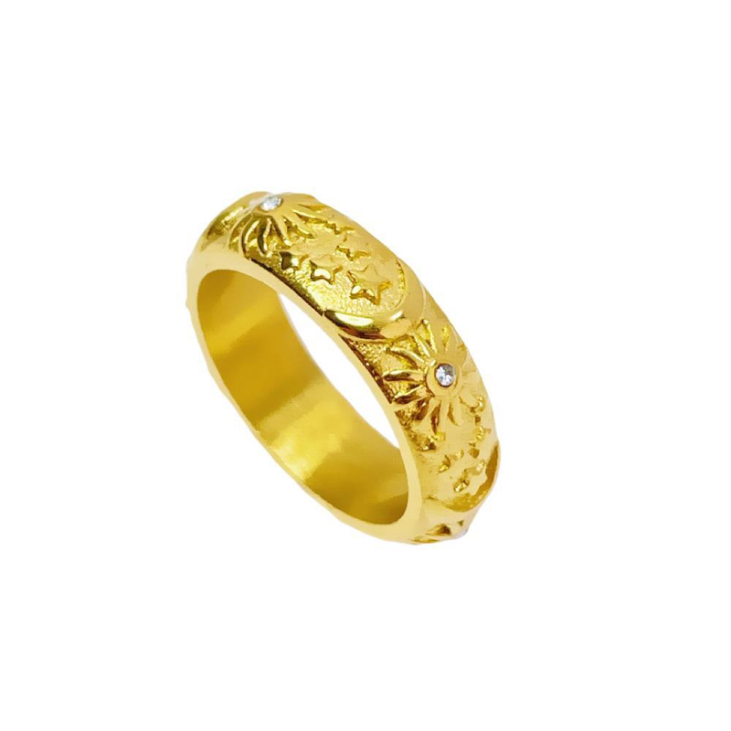Set di gioielli da donna con anello e bracciale in acciaio al titanio con incisione Sole e Luna, design geometrico, ipoallergenico, dichiarazione di moda per l'uso quotidiano_voghion.com